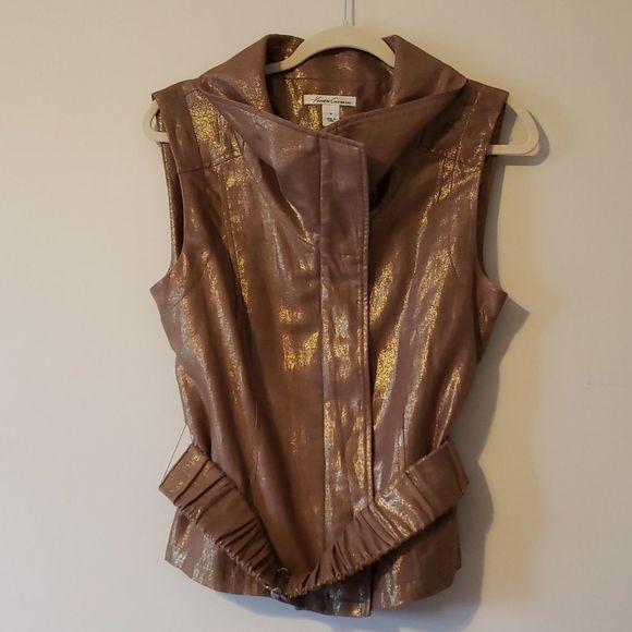 KENNETH COLE New York Brown Gold Metallic Zip Up Vest 90's Y2K Size Small - Picture 5 of 13